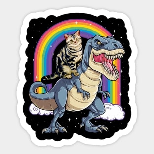 Cat Riding Dinosaur T rex Sticker